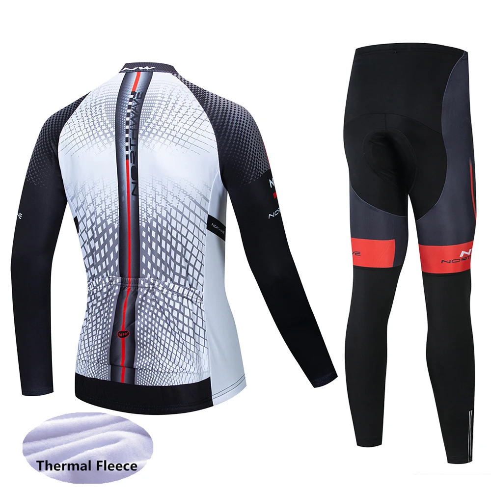 NW Winter thermal fleece Cycling Clothes men's Jersey suit outdoor riding bike MTB clothing warm Bib Pants set