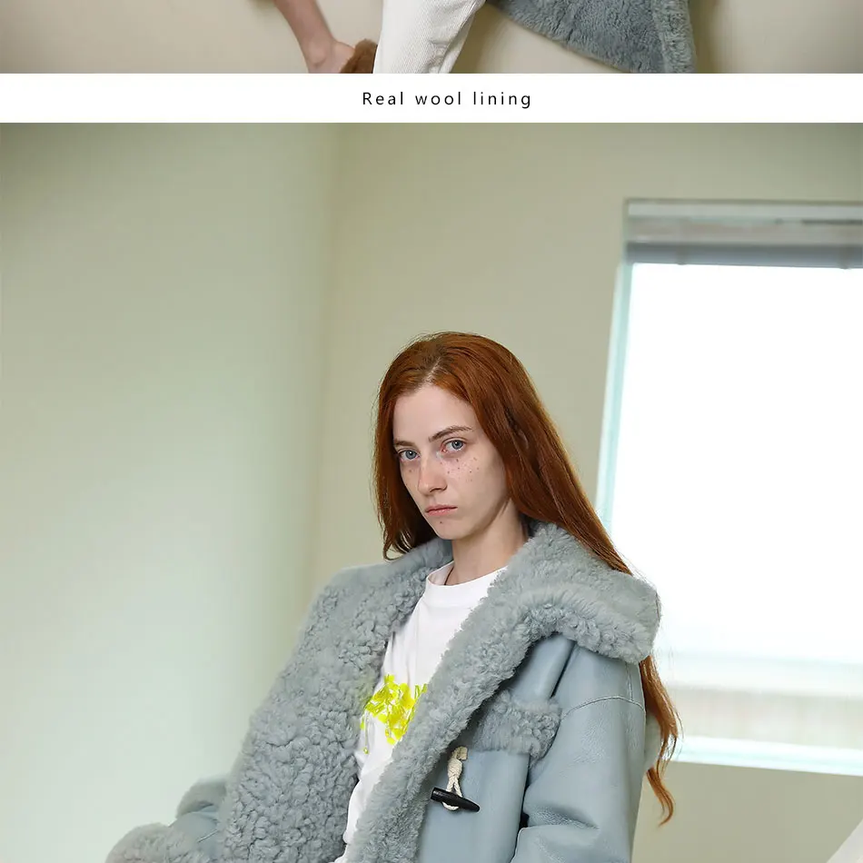 Down Coats Luxury Double Faced Fur Long Thick Coat Woman Genuine Wool Lambskin Warm Outerwear Winter Fashion Horn Button Real Sheep Fur Coa long down puffer coat