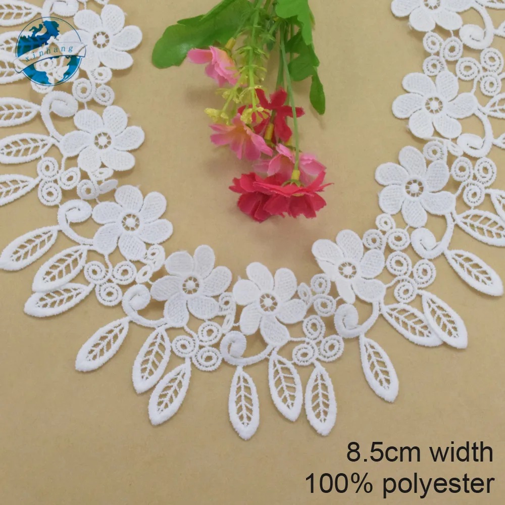 

8.5cm white polyester embroidery lace french lace ribbon fabric guipure diy trims warp knitting sewing Accessories#4002