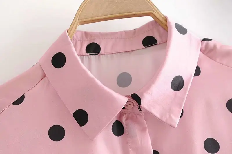  Long Sleeve Shirt Women Loose Blouse Autumn 2019 New Fashion Polka Dot Prints Pink Shirts Blouse Mo
