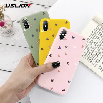 

USLION Phone Case For iPhone 11 Pro Max X XS XR Xs Max Candy Color Love Heart Soft TPU Silicone Cover For iPhone 6 6s 7 8 Plus