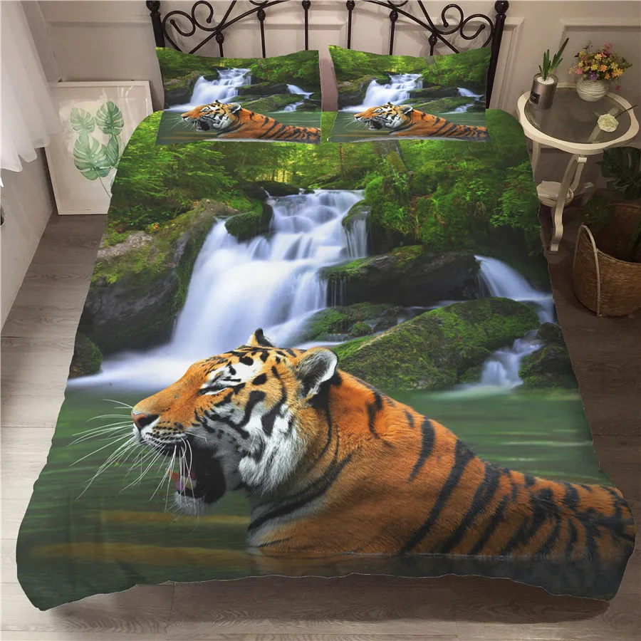 Комплект постельного белья с 3D принтом пододеяльник тигр домашний текстиль для