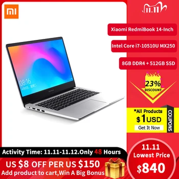 

Xiaomi RedmiBook Laptop 14 inch Enhanced i7-10510U MX250 8GB DDR4 512GB SSD 46 watt-hour (Min) battery Windows 10 Notebook