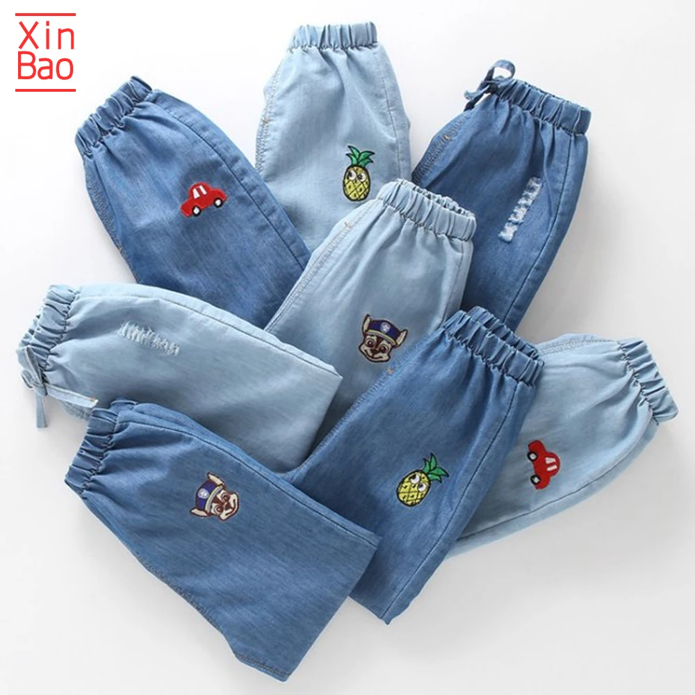 

XINBAO boy Long pants 2-10 years Children pants Denim Trousers girl Embroidery Dog Car Jeans Baby Girls Clothes Casual toddler