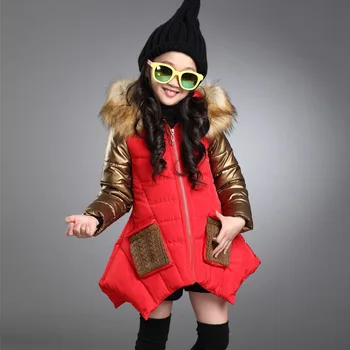 

Baby Girls Winter Outwear Jackets Coats Black Red Children Girl Fur Hooded Thick Warm Parkas Coat Russian Kids Winter Clothing