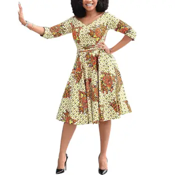 

Fadzeco New African Dress Femme Fashion Print Midi Dress Tribal Print Half Sheeves Dress Dashiki African Clothing