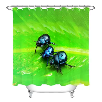 

Waterproof Fabric Beetle on the Leaf Shower Curtain Liner Bathroom Set Hooks