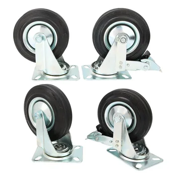 

4pcs 5 Inch Light Duty Black Rubber Caster Wheel Trolley Furniture Roller Castor Office Chair Caster
