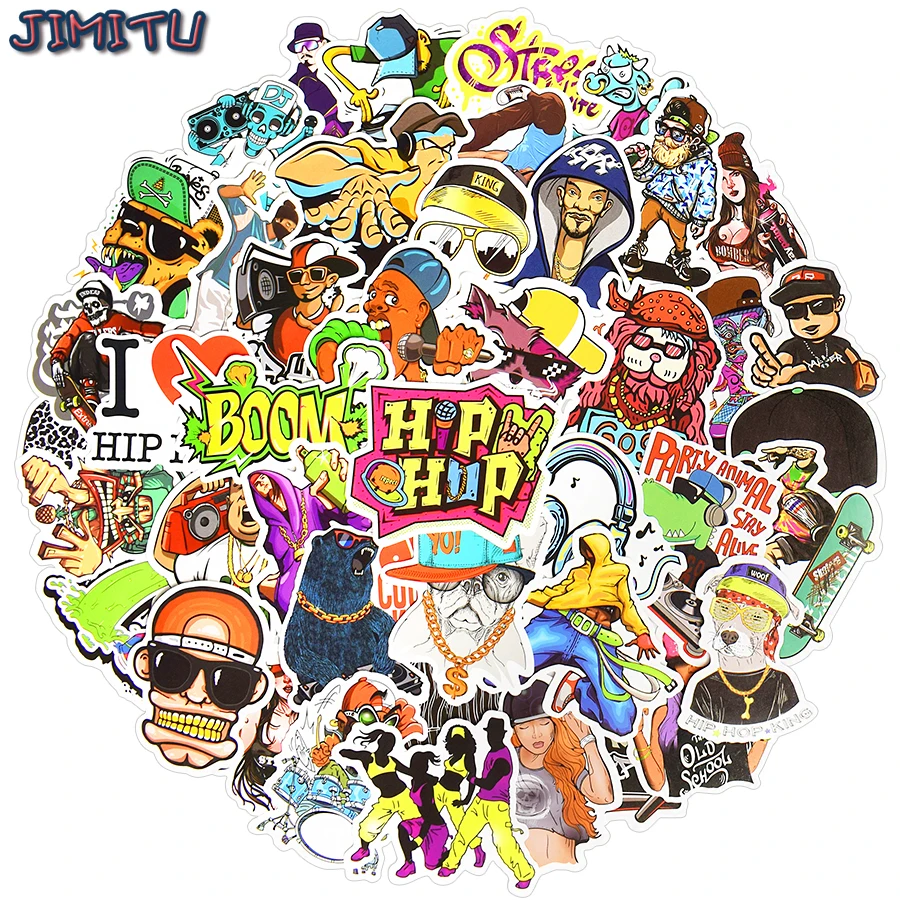 50 PCS Hip Hop Stickers Graffiti Pop Culture Rock Cool Sticker Pack Rap DJ DIY Skateboard Laptop Luggage Guitar Car Vinyl Decals