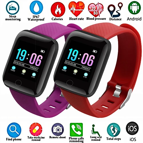 

Hot 116 Smart Full Screen Touch Watch Large Screen For Mens' Watch Pedometer Bluetooth Heart Rate Sleep Monitoring Women Watches