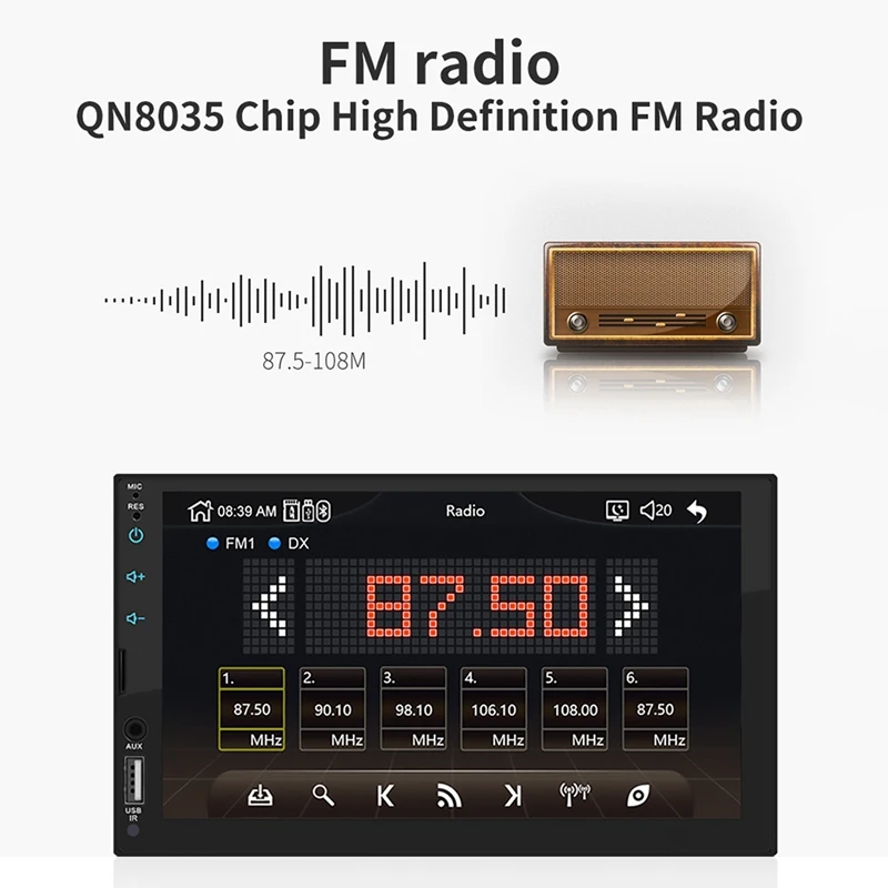 2 Din 7 дюймов Автомобильный Радио Емкостный сенсорный экран плеер Mp5 Sd/Fm/Usb/Aux/Bluetooth автомобильный аудио для камеры заднего вида автомобильные аксессуары