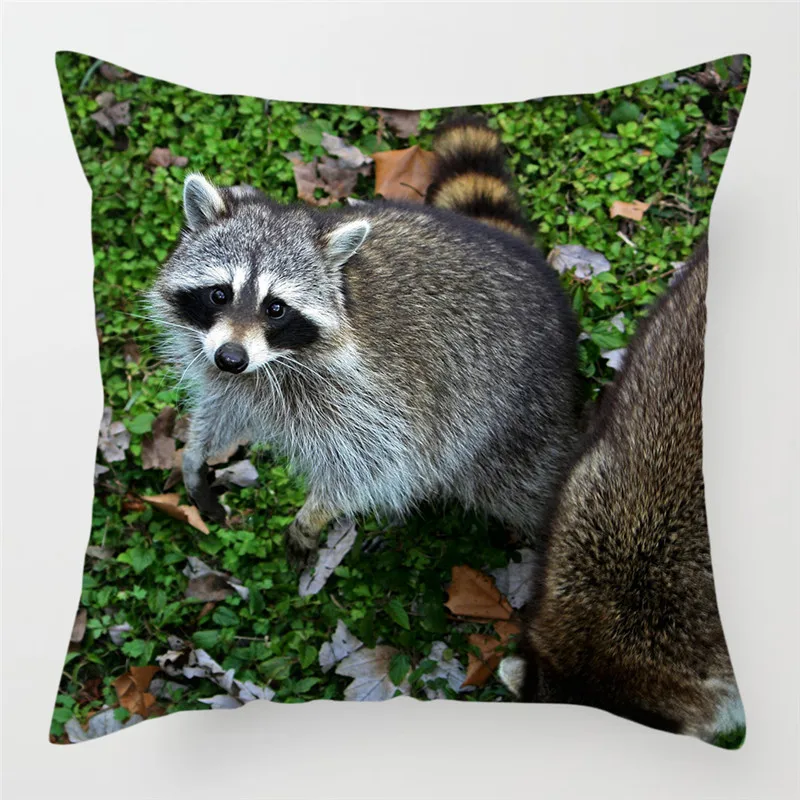 Fuwatacchi Cute Raccoon Cushion Cover 45x45cm Wild Bird Printing Pillowcase for Home Sofa Bed Chair Decorative Pillows Covers