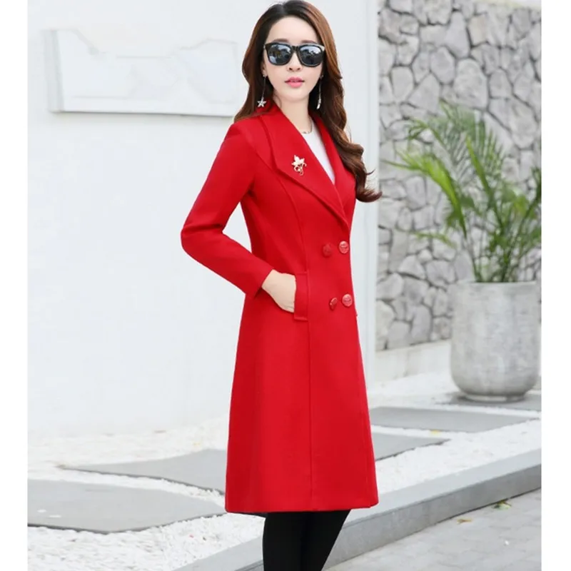 UHYTGF, женские пальто, новая мода, двойное, дышащее, новое, осень, зима, шерстяное пальто, с отворотом, тонкое, повседневное, женское, длинное, шерстяное пальто, 629