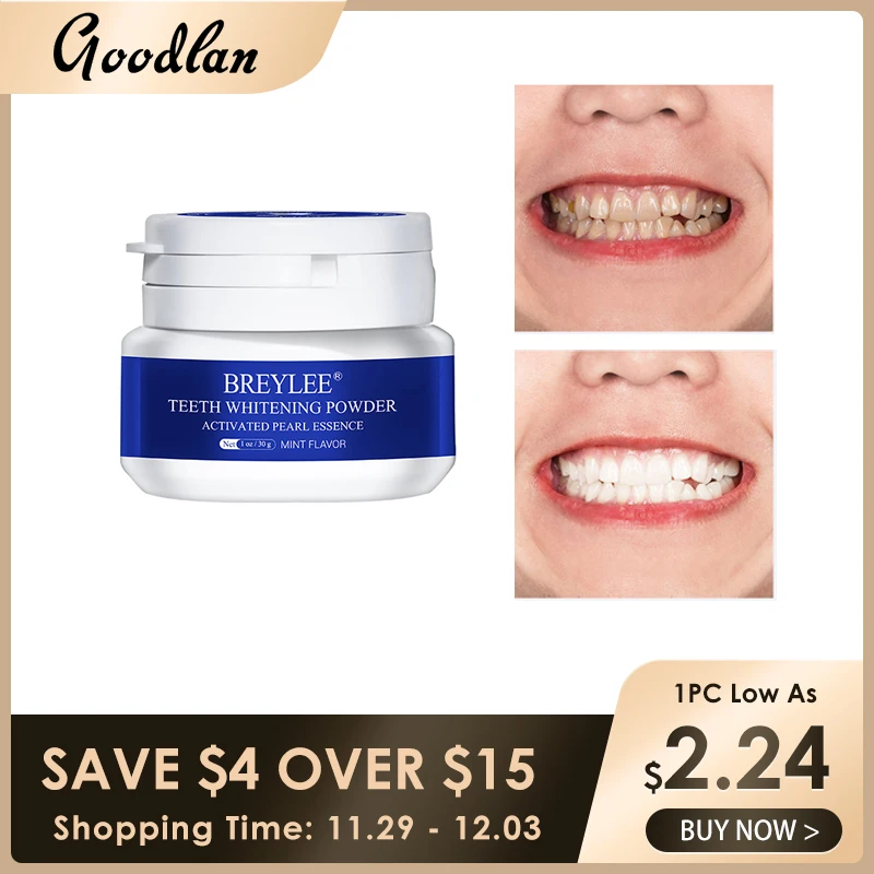 

BREYLEE Teeth Whitening Powder Pearl Tooth Whitener Serum Stain Spot Remove Toothpaste Oral Hygiene Care Dental Tool Brush 30g