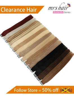 MRSHAIR Skin Weft Human Hair Tape In Extensions Blonde Hair Natural Machine Remy Hair Straight Double Sided Adhesives Hair 20pcs 6