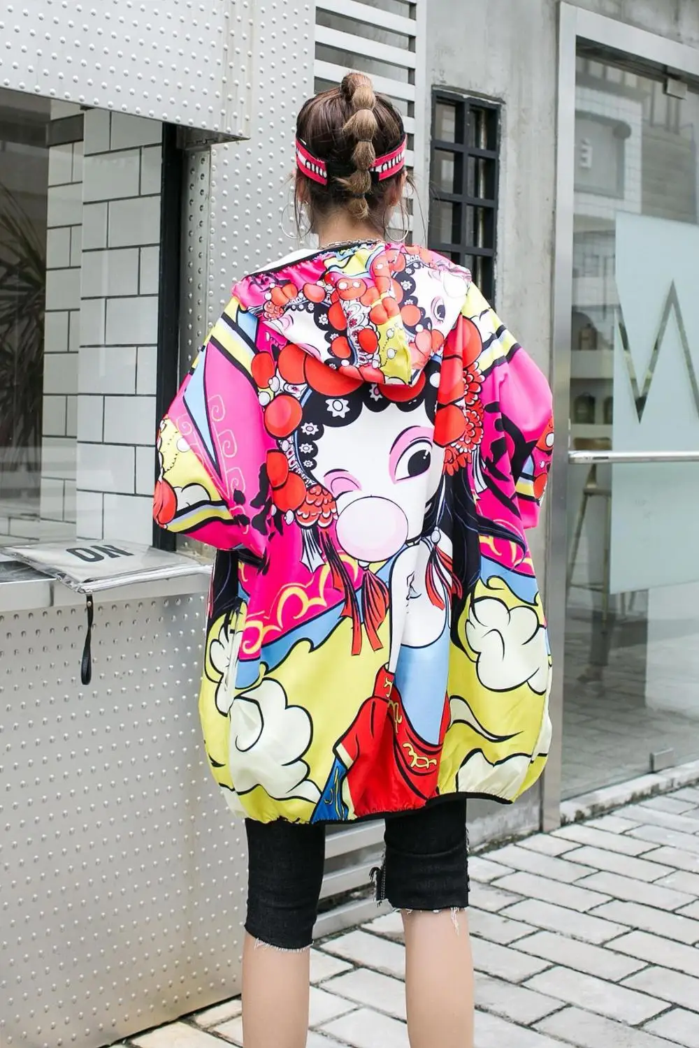 

New Cartoon Printing Jacket Women Plus Size Loose Hooded Thin Coat High Street Autumn Long Cardigan For Girls