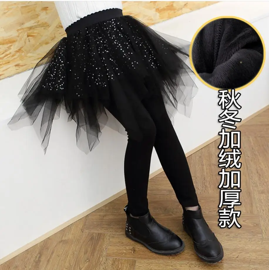 black plus velvet Г. Осенне-зимние детские штаны юбка-брюки-пачка, юбка-брюки для маленьких девочек, брюки детские плотные теплые леггинсы для девочек, K158 - Цвет: black plus velvet