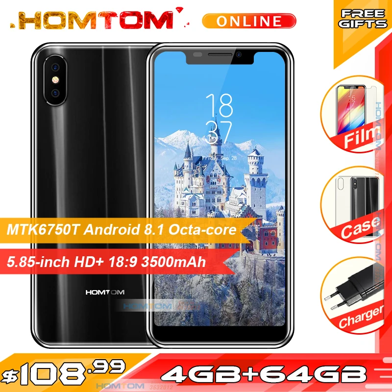 HOMTOM H10 18:9 5,8" Android 8,1 MTK6750T 1,5 ГГц Восьмиядерный мобильный телефон 4 ГБ ОЗУ 64 Гб ПЗУ 3500 мАч двойная камера 4G LTE смартфон