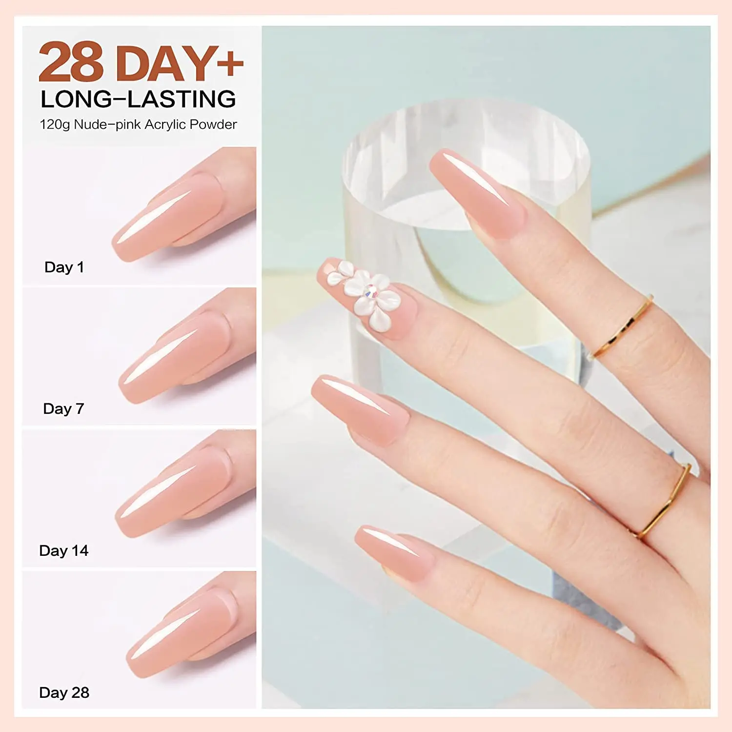 120g Nude Pink Acrylic Powder Professional Acrylic Nail Powder Polymer for Nail Extension Carving Nails DIY Art 4oz