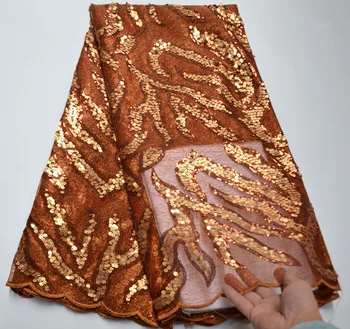 

Latest Nigerian Sequins Lace Fabric 5 Yards Embroidered French Net Laces Fabric High Quality French Tulle For Wedding Party T-58