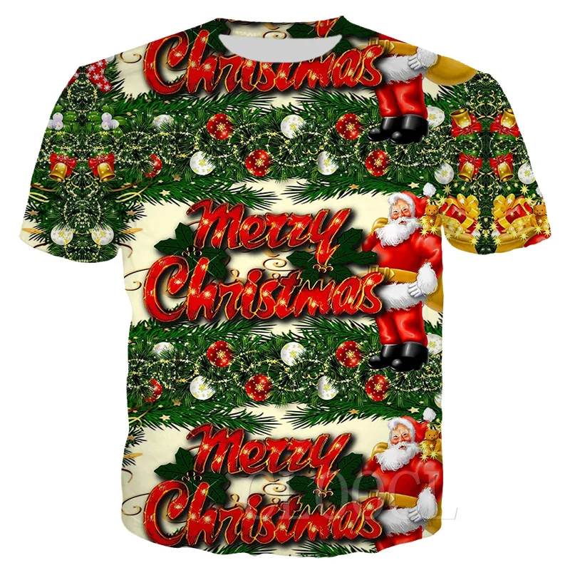 T-Shirt 1 Fashion Merry Christmas Neon T-shirts Men/Women Tee Shirt Sportswear Casual Christmas 3D T Shirt For Girls Boys Oversized Tshirt - Цвет: T-Shirt 1