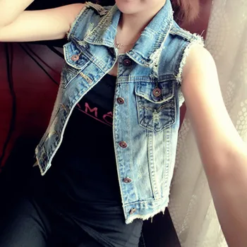 

Plus Size Women Jean Vest Winter Spring Cowboy Top Sleeveless Pockets Overcoat Denim Jackets Women Outwear Female Waistcoat