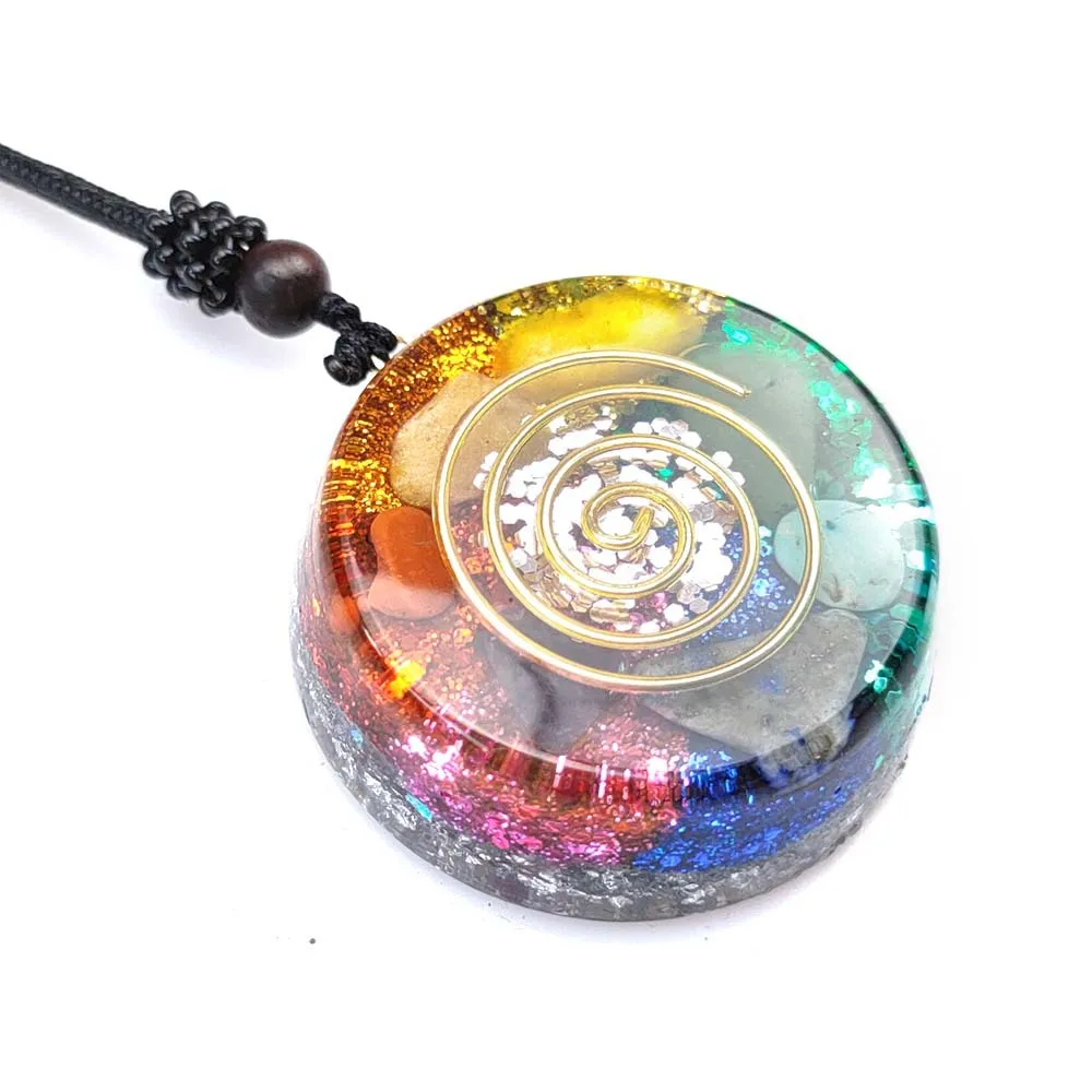 Pendentif Orgonite Fait Main - Pierre Turquoise, Améthyste, Feuille D'or - Bijou énergie, Méditation, Chance