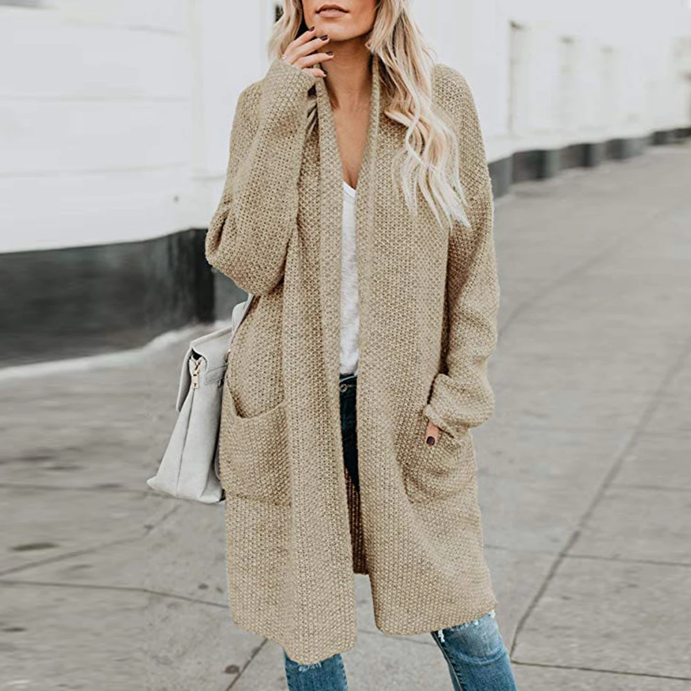 

Oeak Women'S Winter Knitting Jacket Hooded Super Long Cardigan Teddy Jacket Loose Casual Cardigan Solid Warm Women Coat New