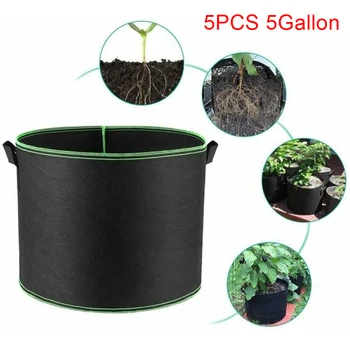 

5PCS Grow Bags/Aeration Fabric Pots W/Handles Garden Planter Bed Planting Non-woven Fabric Growing Plant