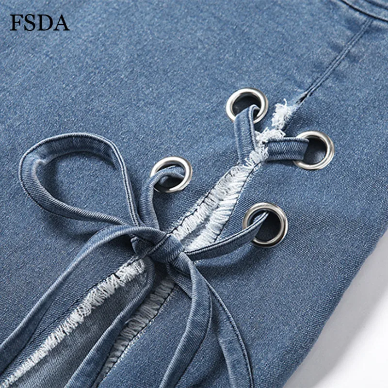 FSDA синие джинсы повязная юбка короткая Для женщин зауженные джинсы пикантные пляжные Bodycon женские Разделение с высокой талией Асимметричные для юбки для девочек