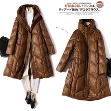 

SHUCHAN Abrigos Mujer Invierno 2021 Long 90% White Duck Down Jacket Women Zipper Solid Office Lady Wide-waisted