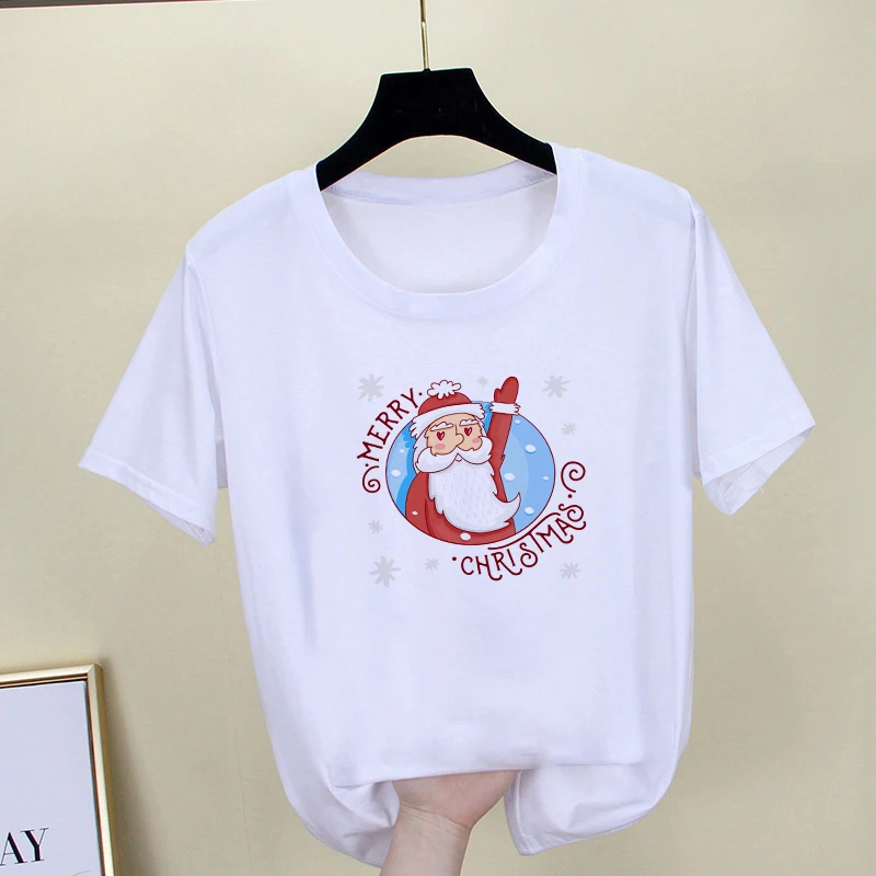 Рождественская графическая футболка в Корейском стиле Харадзюку, веселые Яркие Рождественские женские футболки для рождественского подарка в постсоветском стиле - Цвет: 2729-white