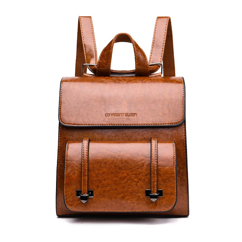 

2019 New Style Retro Oil Skin College Style Student Backpack Versatile Multi-functional Classic Fashion WOMEN'S Backpack