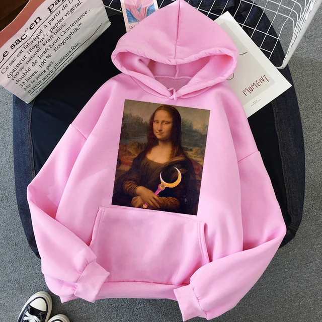 US $6.67 New Mona Lisa Funny Harajuku Aesthetic Hoodies Women Grunge Cartoon 90s Vintage Sweatshirts Fashion
