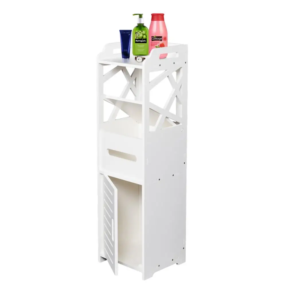 

3-tier Bathroom Storage Cabinet With 2 Doors Dirt-proof Waterproof Hold Heavy Objects 23x23x80CM White Bath Room Storage Rack