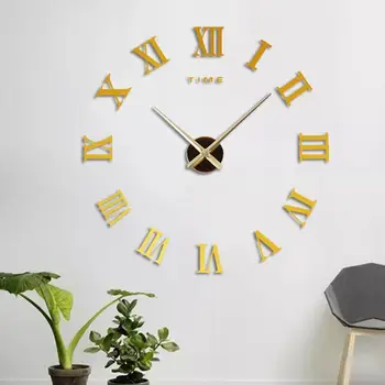 

DIY 3D Large Wall Clock Silent Acrylic Mirror Self adhesive Modern Wall Clock Roman Sticker Design Decorative Numerals X9B9