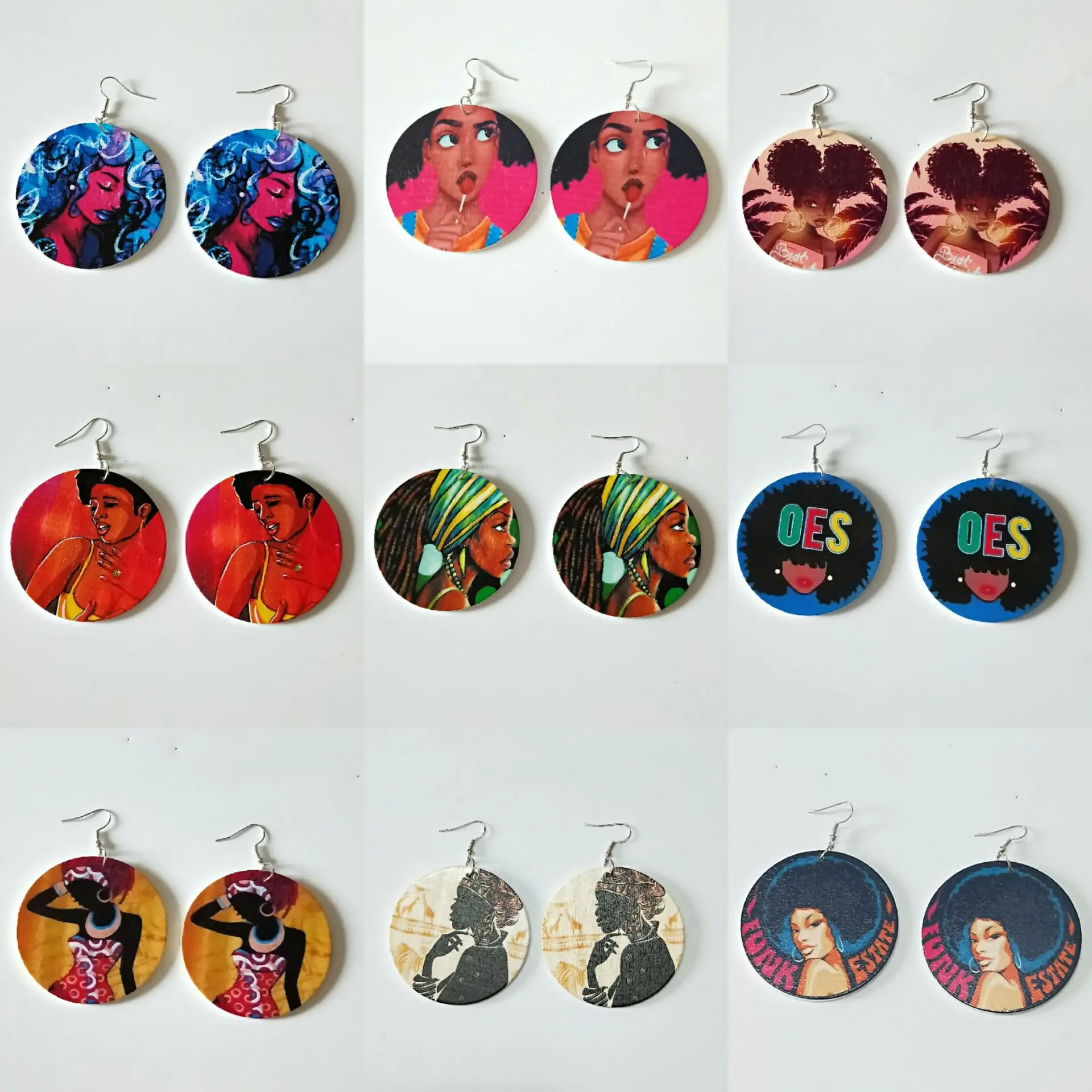 

New Style Wood Earrings Geometry Africa Multi-color Circle Earrings Foreign Trade Cross Border Electricity Supplier Hot Selling