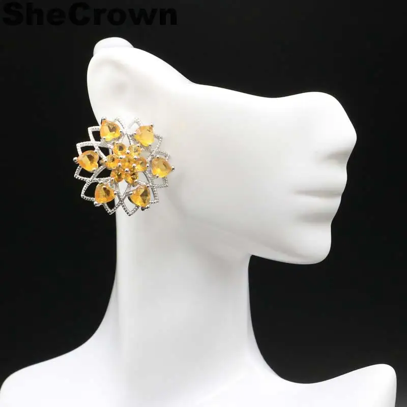 

Big Gem 22x18mm Green Tsavorite Garnet, White CZ Engagement925 Gold Silver Earrings 56x18mm