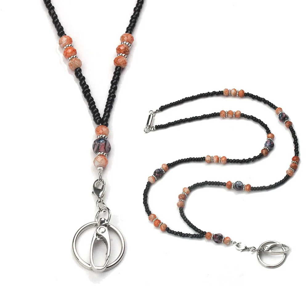 

Lanyards Women's Fashion Jewelry Necklace Lanyards with ID Holder Keychain Holder Beaded Chain Badge Key Holder 34"