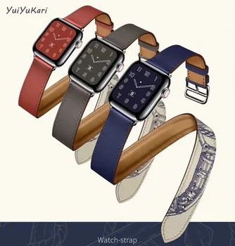 

Double tour leather strap For Apple Watch band 4 (iwatch 5) 44mm 40mm applewatch 3 2 1 strap 42mm 38mm Soft bracelet Accessories