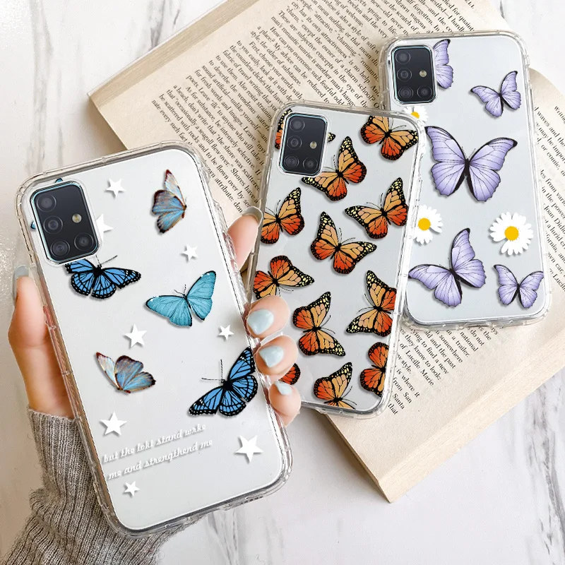 Butterfly Case for Samsung A51 Coque Samsung A32 A52 A72 A12 A31 A71 A50 A70 S20 FE S21 Ultra S30 Plus Silicone ShockProof Cover