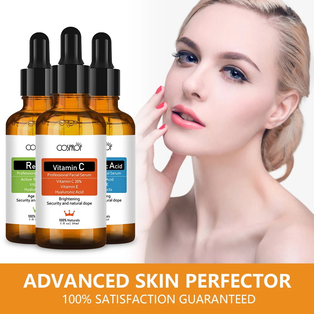Cosprof 3Pcs Vitamin C Hyaluronic Acid Retinol Serum Moisturizer Facial