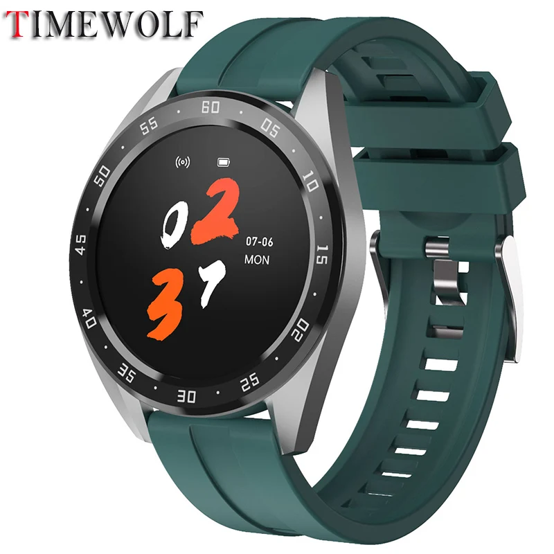 Green Silicone Смарт-часы Timewolf, IP67, водонепроницаемые, умные часы, пульсометр, кровяное давление, кислород, ips, цветной экран, Смарт-часы для мужчин, для IOS телефона - Цвет: Green Silicone