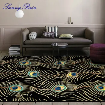 

SunnyRain 1-piece Fleece Printed Peacock Feathers Area Rug for Living Room Bedroom Carpet Kitchen Rug
