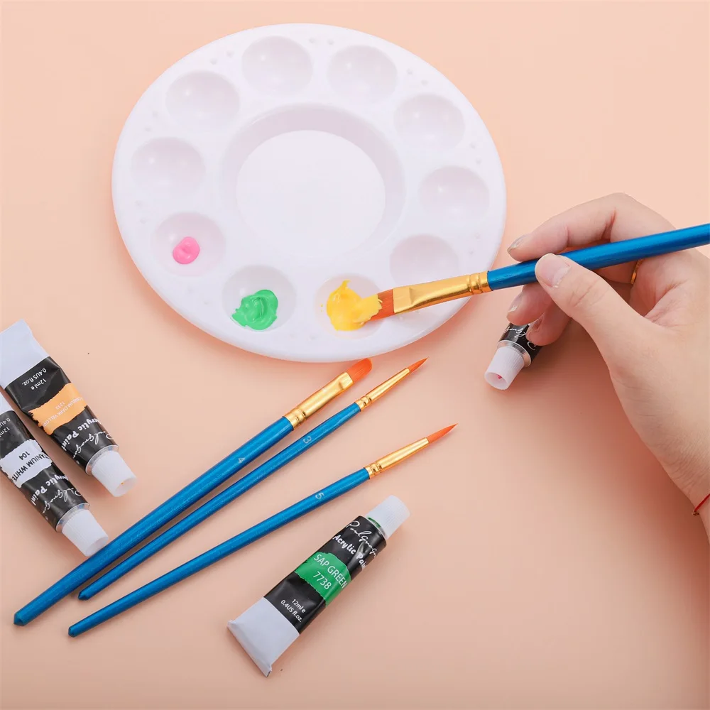 Acrylic Paint Set 24(12ml/0.4oz) Pigment Colors Art Brushes Palette Supplies For Hobby Painters & Kids Canvas Wood Rock Ceramic