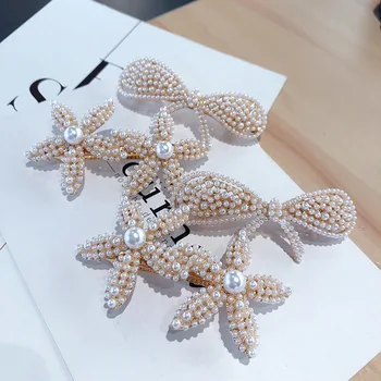 Billig Koreanische Süße Mädchen Einfache Nachahmung Perle Bogen Blume Frühling Clip Haar Zubehör Einfache Mode Frauen Haarnadeln Kopfschmuck