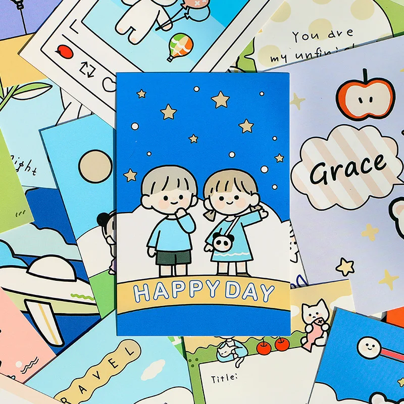 30 Sheets Daydreamer Series Postcard DIY Hand Painted Watercolor Boy and Girl Greeting Cards Message Card