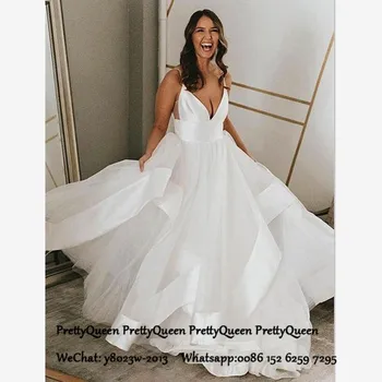 

White Tulle Wedding Dress Turkey Long Tiered Ruffles A Line Sexy Spaghetti Strap Vestido De Noiva Bridal Dresses For Women