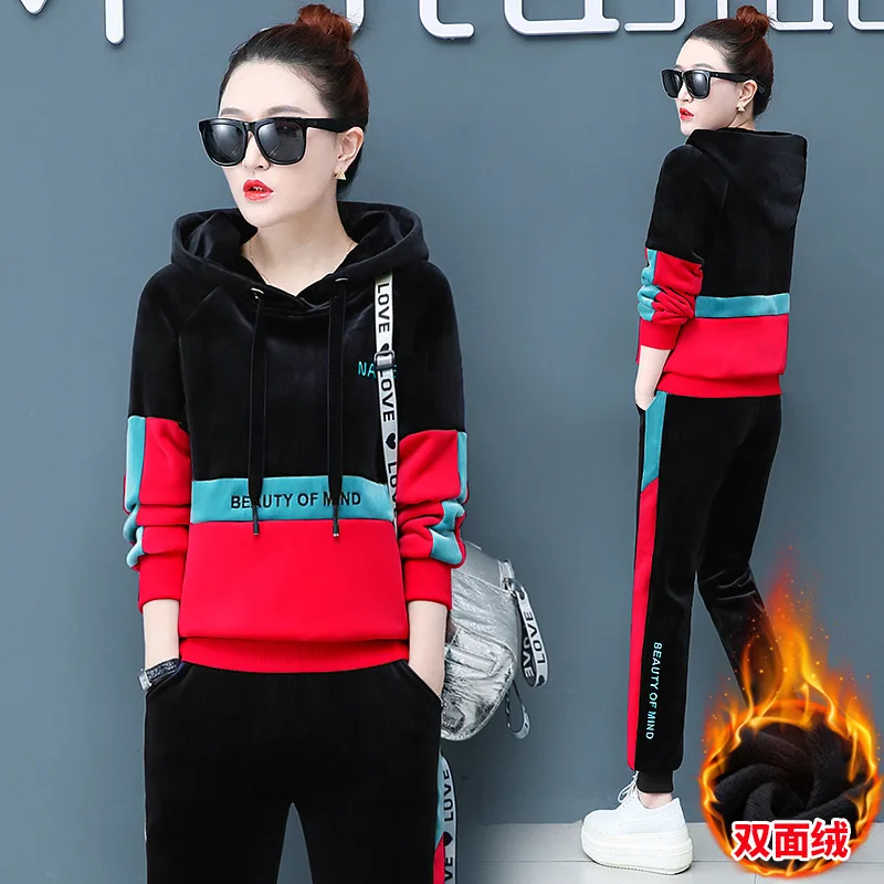 

Women Sportswear Tracksuit Winter Thick Velvet Warm Hoodie Sweatshirt+pant Female Running Jogger Fitness Casual Gym Sport Suit