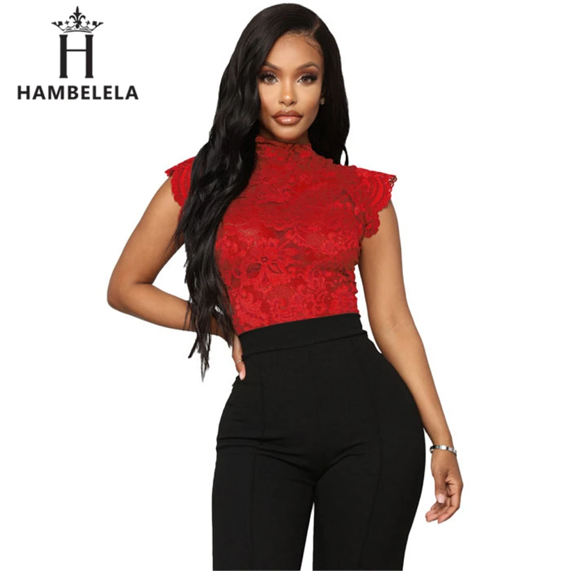HAMBELELA Sexy Club Wear Hollow Out Lace Bodysuit Women High Neck Short Sleeve Lace Up Romper Skinny Feminino Bodycon Overalls (11)